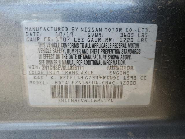 3N1CN8EV8LL826171 - 2020 NISSAN VERSA SV GRAY photo 12