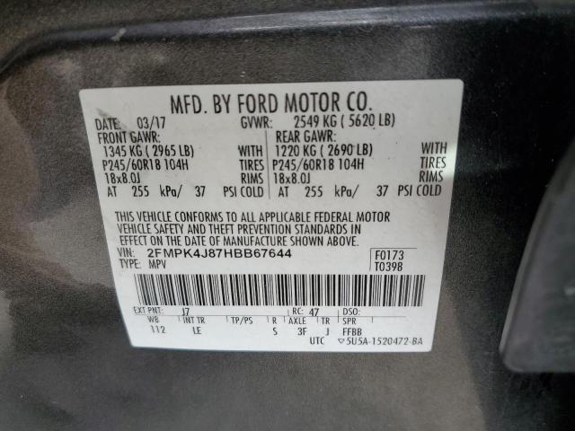 2FMPK4J87HBB67644 - 2017 FORD EDGE SEL CHARCOAL photo 13