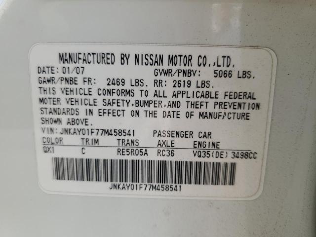 JNKAY01F77M458541 - 2007 INFINITI M35 BASE WHITE photo 13