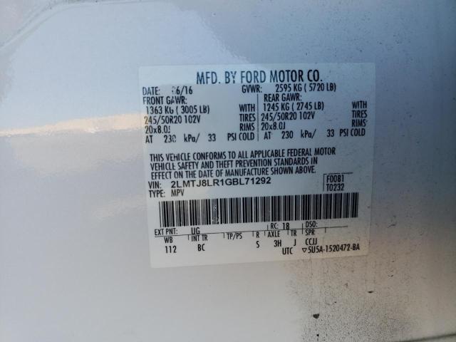 2LMTJ8LR1GBL71292 - 2016 LINCOLN MKX RESERVE თეთრი ფოტო 12