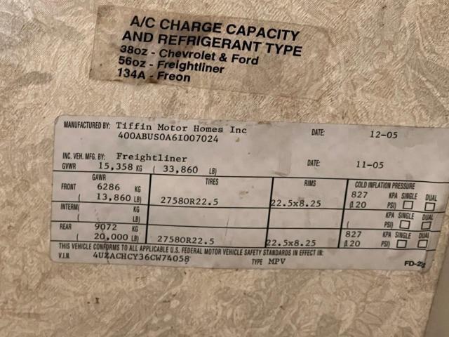 4UZACHCY36CW74058 - 2006 FREIGHTLINER CHASSIS X LINE MOTOR HOME BROWN photo 10