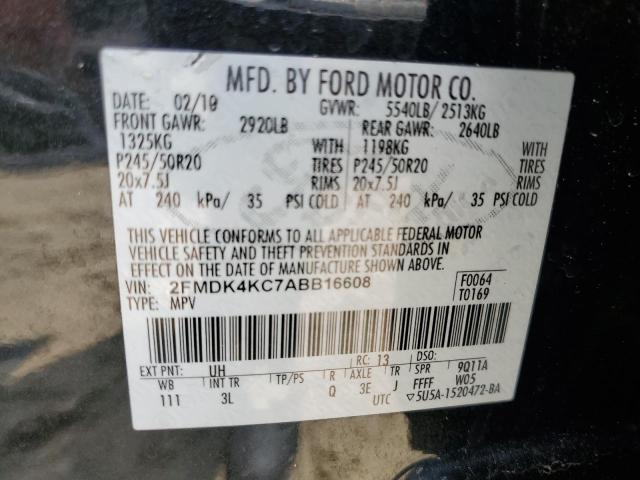 2FMDK4KC7ABB16608 - 2010 FORD EDGE LIMITED BLACK photo 13