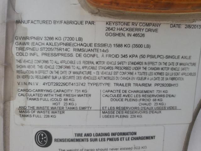 4YDT29229DT413742 - 2013 PASSPORT TRAVELTRLR WHITE photo 10