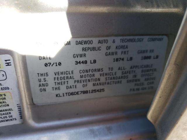 KL1TD6DE7BB125425 - 2011 CHEVROLET AVEO LS 银色 照片 12