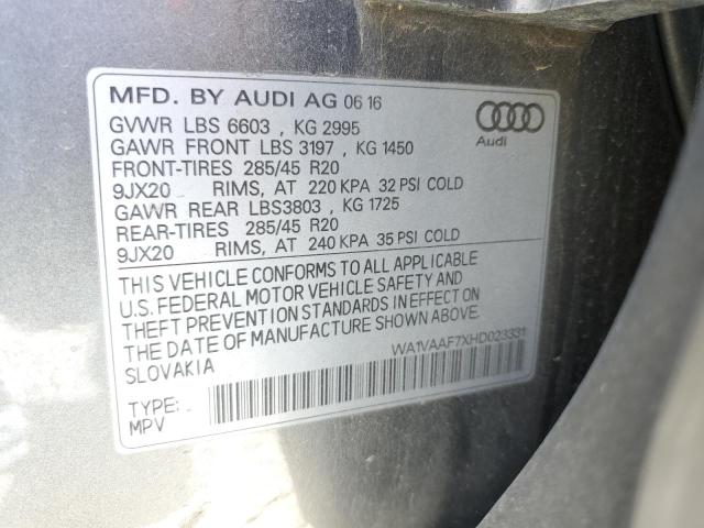 WA1VAAF7XHD023331 - 2017 AUDI Q7 PRESTIGE GRAY photo 12