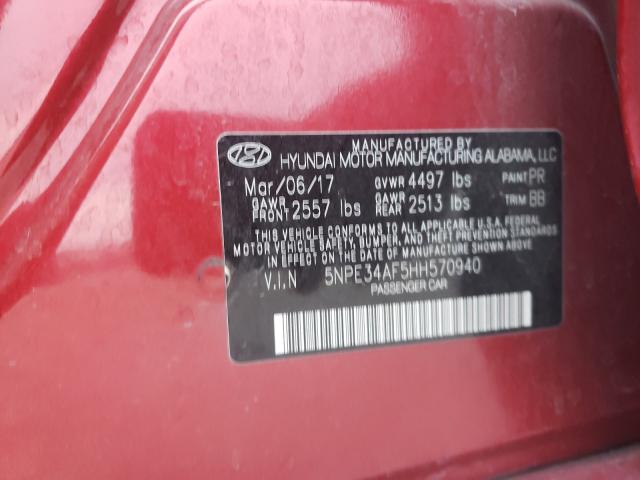 5NPE34AF5HH570940 - 2017 HYUNDAI SONATA SPORT RED photo 10