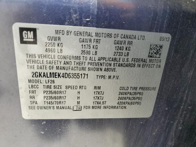 2GKALMEK4D6355171 - 2013 GMC TERRAIN SLE BLUE photo 13