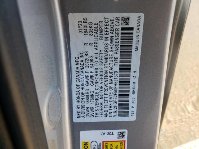 2HGFE2F50PH521379 - 2023 HONDA CIVIC SPORT ვერცხლისფერი ფოტო 12