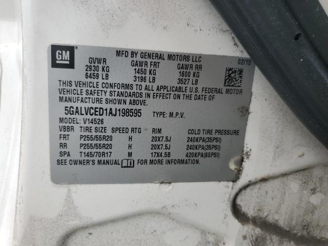 5GALVCED1AJ198595 - 2010 BUICK ENCLAVE CXL CREAM photo 13