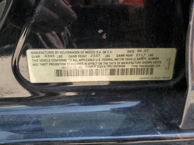 3VWEF71K67M190968 - 2007 VOLKSWAGEN JETTA WOLFSBURG 黑色 照片 12