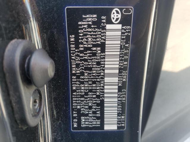 5YFEPMAE7MP248616 - 2021 TOYOTA COROLLA LE შავი ფოტო 12