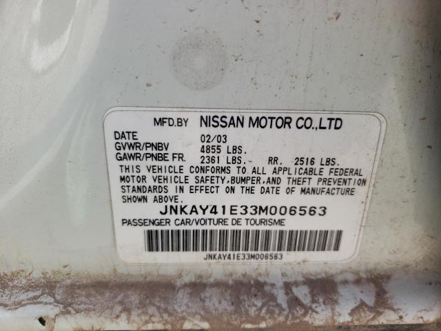 JNKAY41E33M006563 - 2003 INFINITI M45 WHITE photo 12