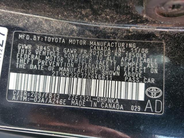 2T1KR32E17C646611 - 2007 TOYOTA COROLLA MA XR BLACK photo 13