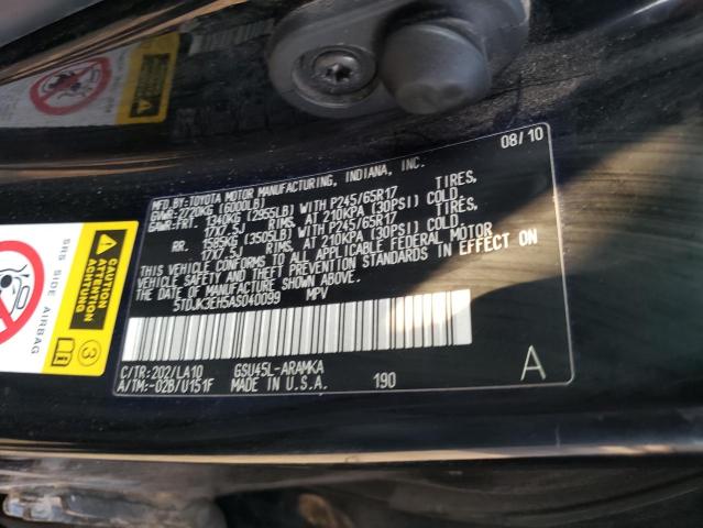 5TDJK3EH5AS040099 - 2010 TOYOTA HIGHLANDER SE BLACK photo 13