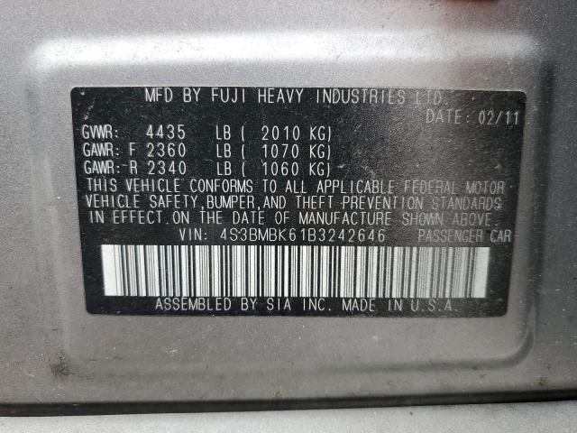 4S3BMBK61B3242646 - 2011 SUBARU LEGACY 2.5I LIMITED GRAY photo 13