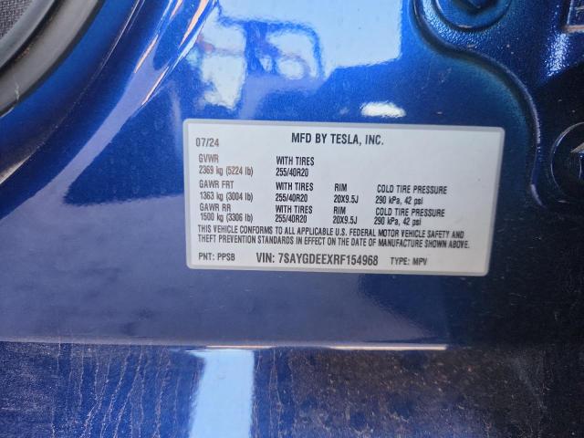 7SAYGDEEXRF154968 - 2024 TESLA MODEL Y BLUE photo 12