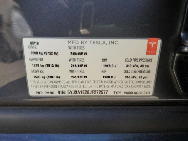 5YJSA1E28JF272577 - 2018 TESLA MODEL S Արծաթագույն լուսանկար 12