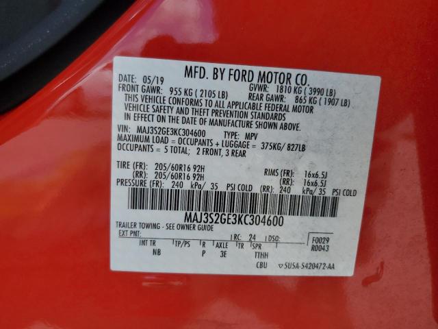 MAJ3S2GE3KC304600 - 2019 FORD ECOSPORT SE Rojo foto 13