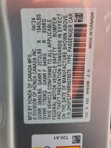 2HGFE2F58RH578576 - 2024 HONDA CIVIC SPORT 银色 照片 12