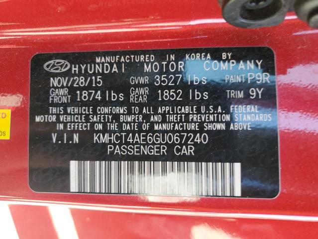 KMHCT4AE6GU067240 - 2016 HYUNDAI ACCENT SE RED photo 12