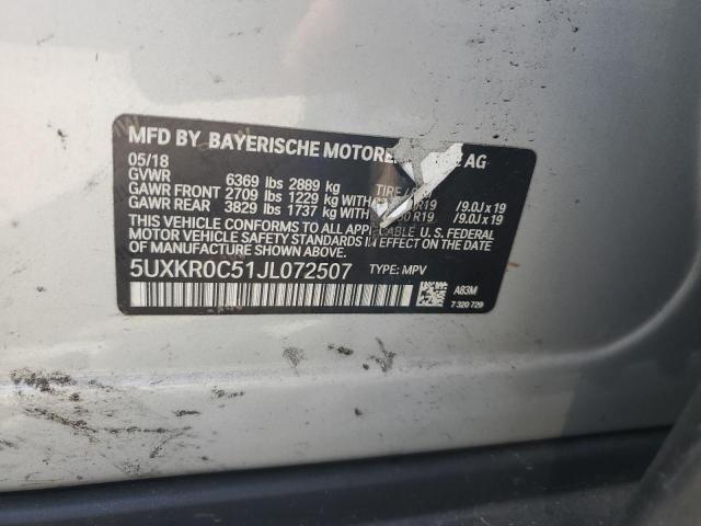 5UXKR0C51JL072507 - 2018 BMW X5 XDRIVE35I SILVER photo 13