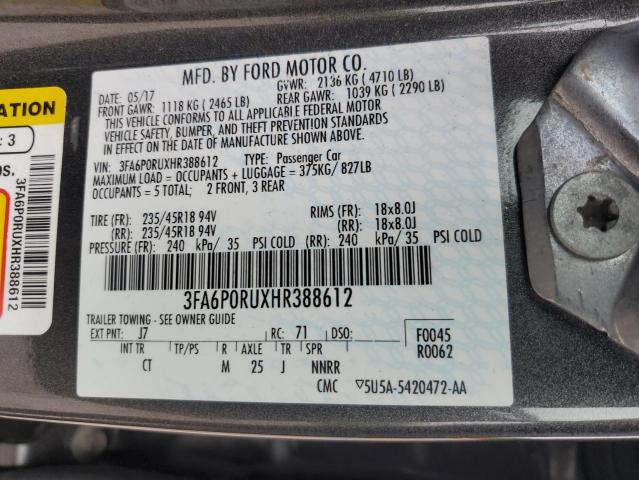 3FA6P0RUXHR388612 - 2017 FORD FUSION TITANIUM HEV GRAY photo 13