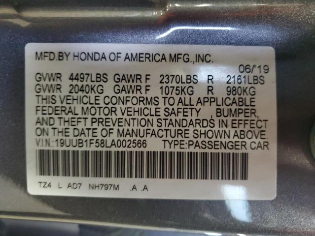 19UUB1F58LA002566 - 2020 ACURA TLX TECHNOLOGY GRAY photo 12