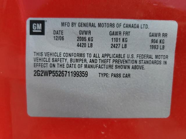 2G2WP552671199359 - 2007 PONTIAC GRAND PRIX RED photo 12