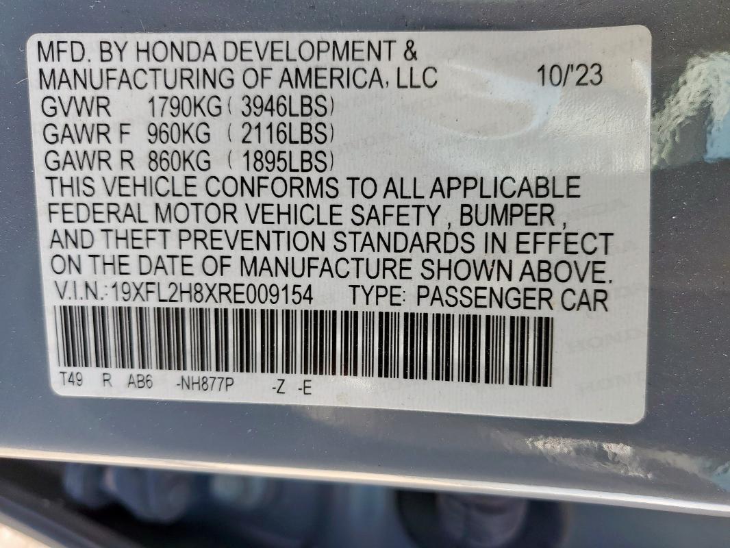 19XFL2H8XRE009154 - 2024 HONDA CIVIC SPORT ნაცრისფერი ფოტო 13