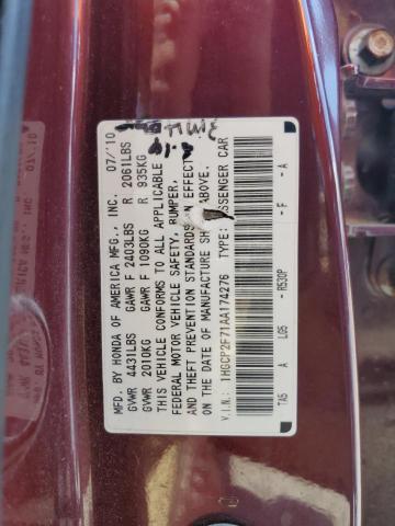 1HGCP2F71AA174276 - 2010 HONDA ACCORD EX RED photo 12