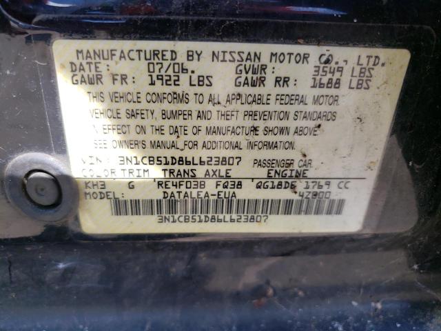 3N1CB51D86L623807 - 2006 NISSAN SENTRA 1.8 BLACK photo 12