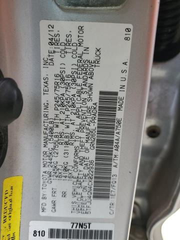 5TFJU4GN4CX022936 - 2012 TOYOTA TACOMA DOUBLE CAB PRERUNNER SILVER photo 13