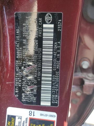 4T1BK1EB9EU105750 - 2014 TOYOTA AVALON BASE MAROON photo 12