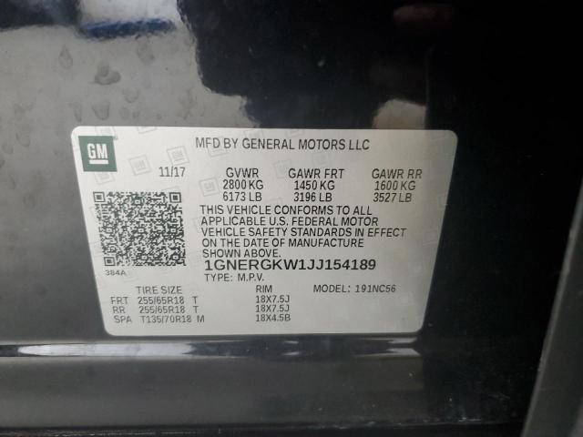 1GNERGKW1JJ154189 - 2018 CHEVROLET TRAVERSE LT 黑色 照片 12