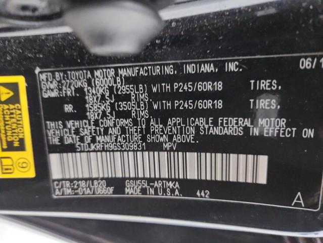 5TDJKRFH9GS309831 - 2016 TOYOTA HIGHLANDER XLE შავი ფოტო 13