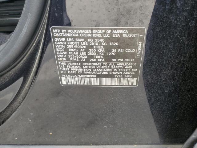 1V2JE2CA7MC230336 - 2021 VOLKSWAGEN ATLAS CROS SE შავი ფოტო 13