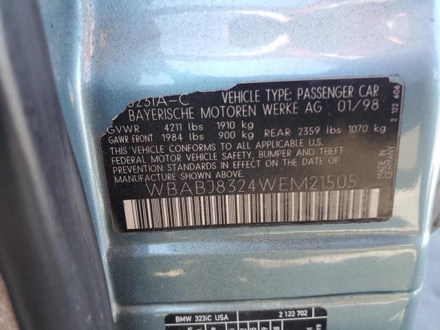 WBABJ8324WEM21505 - 1998 BMW 323 IC AUTOMATIC TURQUOISE photo 12