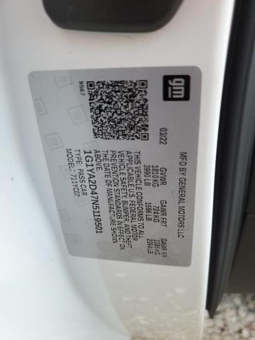 1G1YA2D47N5119501 - 2022 CHEVROLET CORVETTE STINGRAY 1LT WHITE photo 12