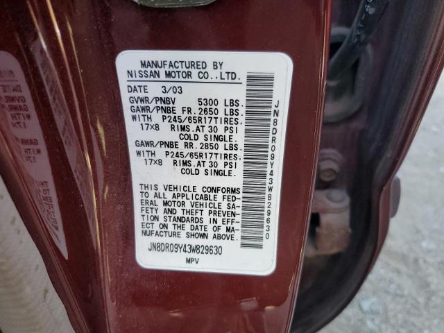 JN8DR09Y43W829630 - 2003 NISSAN PATHFINDER LE TWO TONE photo 12