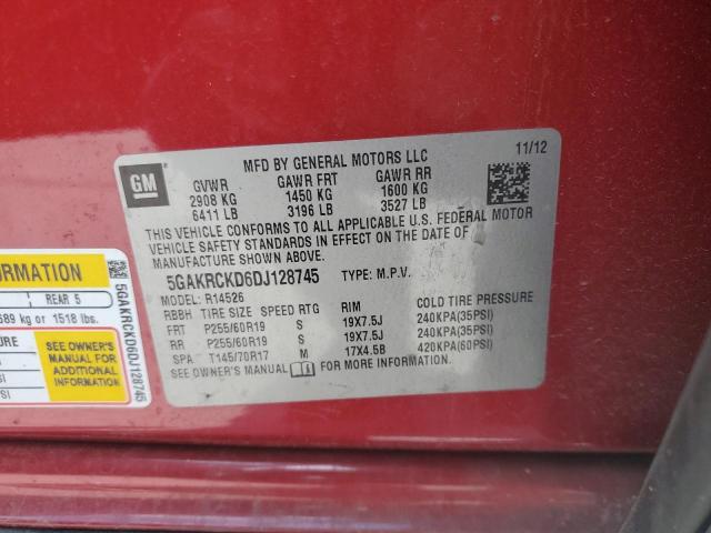 5GAKRCKD6DJ128745 - 2013 BUICK ENCLAVE RED photo 13