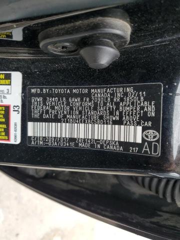 2T1BU4EEXBC580116 - 2011 TOYOTA COROLLA BASE BLACK photo 12