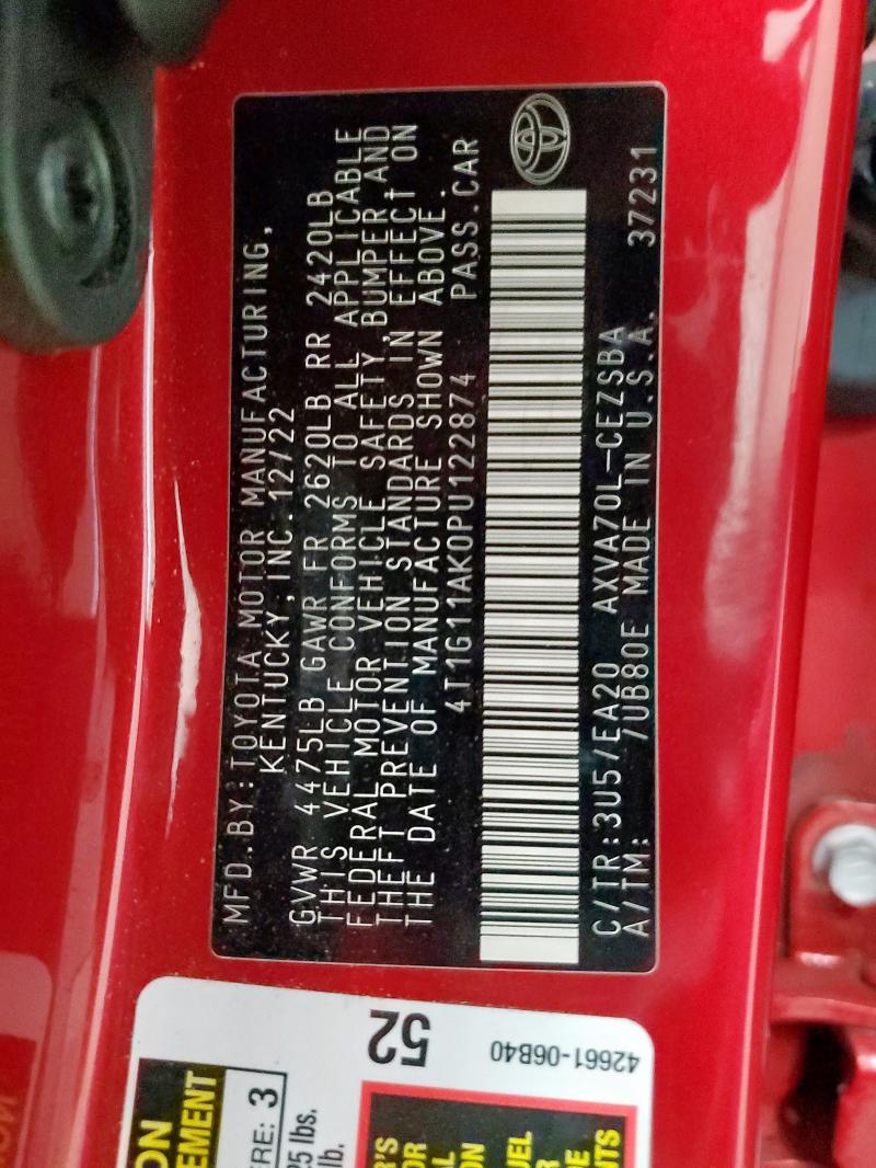 4T1G11AK0PU122874 - 2023 TOYOTA CAMRY SE NIGHT SHADE RED photo 12