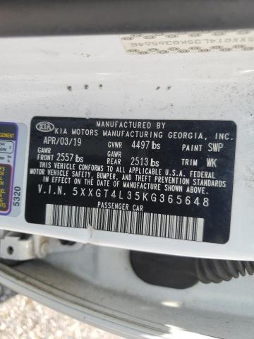 5XXGT4L35KG365648 - 2019 KIA OPTIMA LX WHITE photo 12