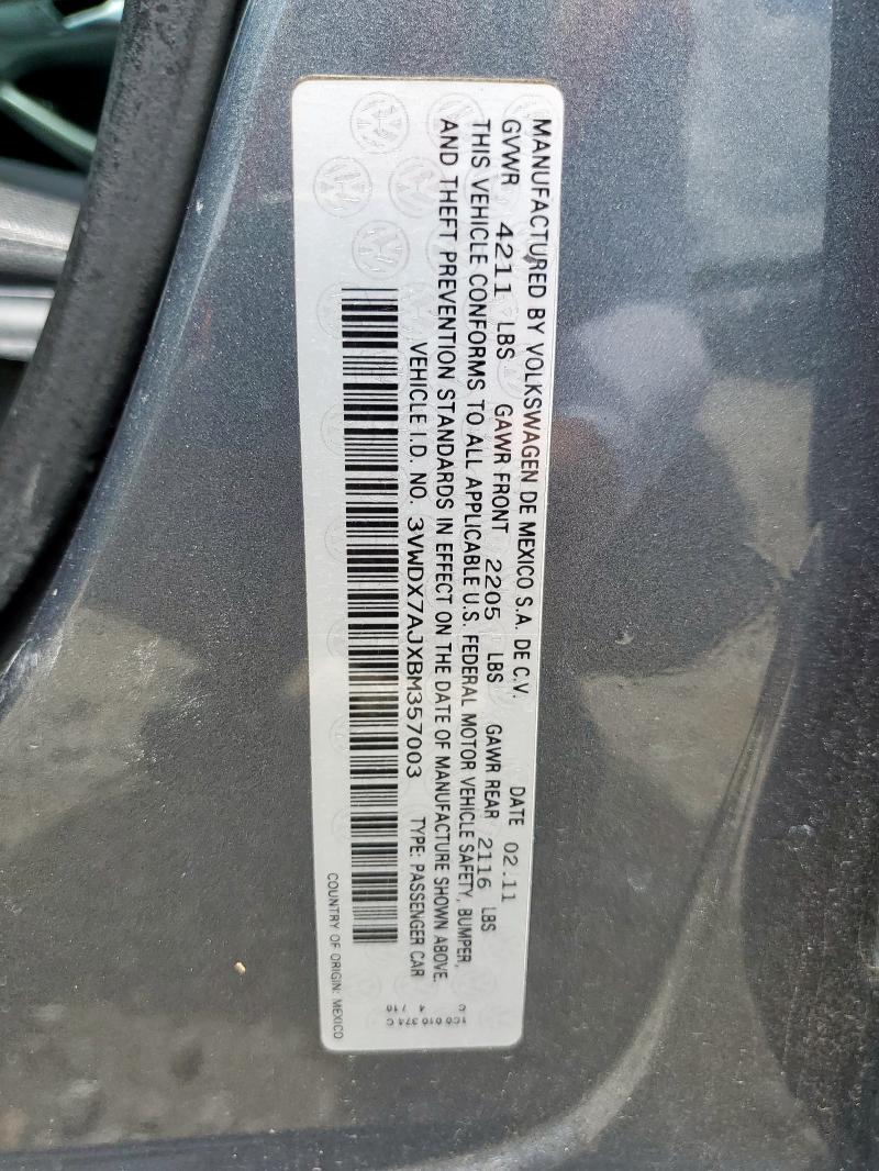 3VWDX7AJXBM357003 - 2011 VOLKSWAGEN JETTA SE 灰色 照片 13