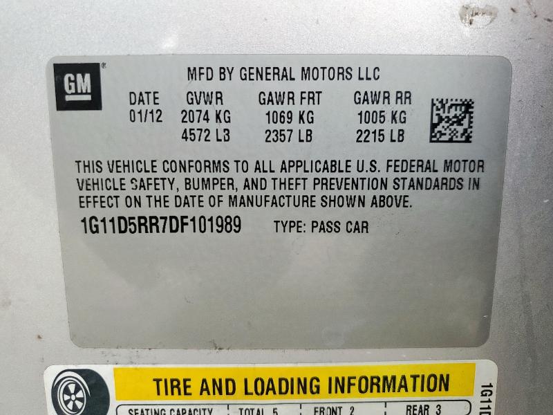 1G11D5RR7DF101989 - 2013 CHEVROLET MALIBU 1LT SILVER photo 12