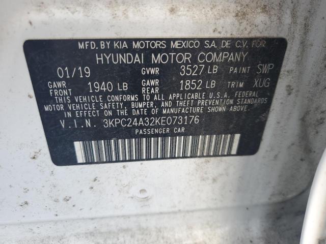 3KPC24A32KE073176 - 2019 HYUNDAI ACCENT SE Ақ фото 12