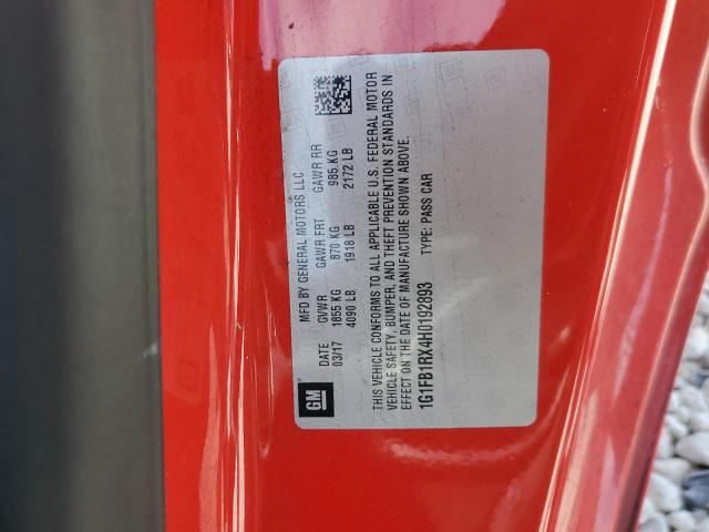 1G1FB1RX4H0192893 - 2017 CHEVROLET CAMARO LT RED photo 12