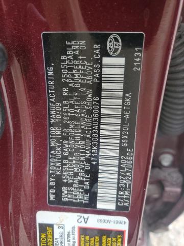 4T1BK3DB3AU360076 - 2010 TOYOTA AVALON XL Bordo foto 12