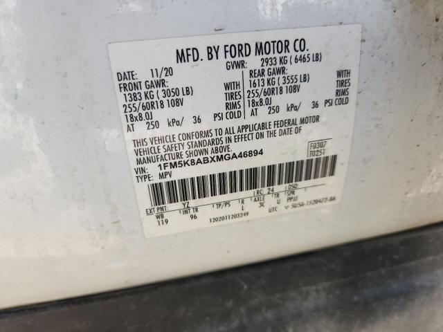 1FM5K8ABXMGA46894 - 2021 FORD EXPLORER POLICE INTERCEPTOR WHITE photo 13