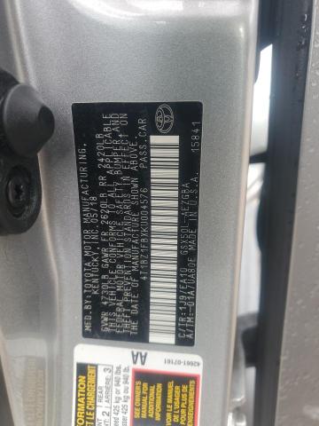 4T1BZ1FBXKU004576 - 2019 TOYOTA AVALON XLE SILVER photo 12